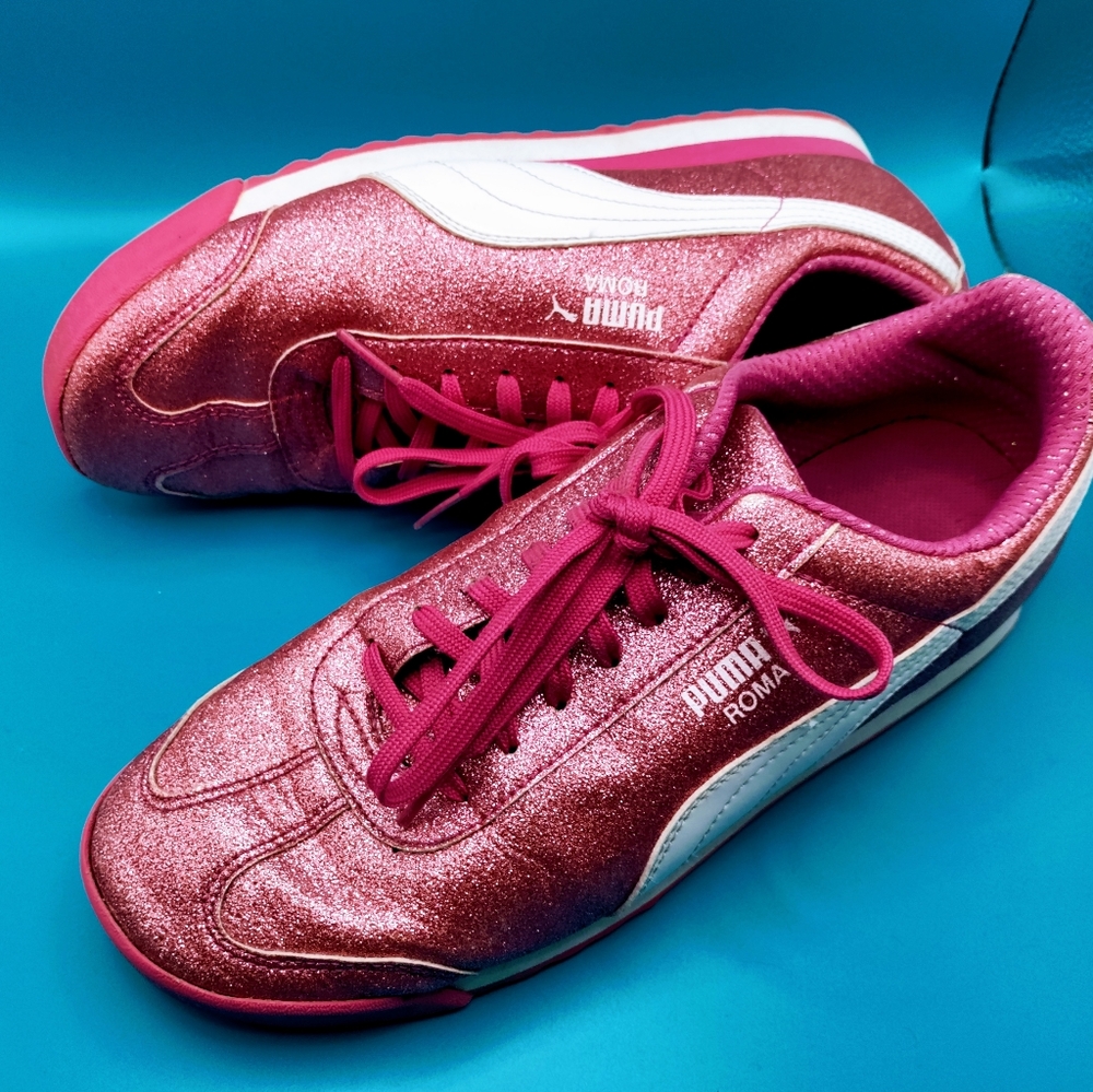 Puma Roma Modern Ruby Slippers! Pink Glitter Leather. Dressy Casual Women's 7